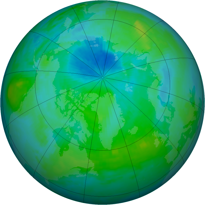 Arctic ozone map for 25 August 1997
